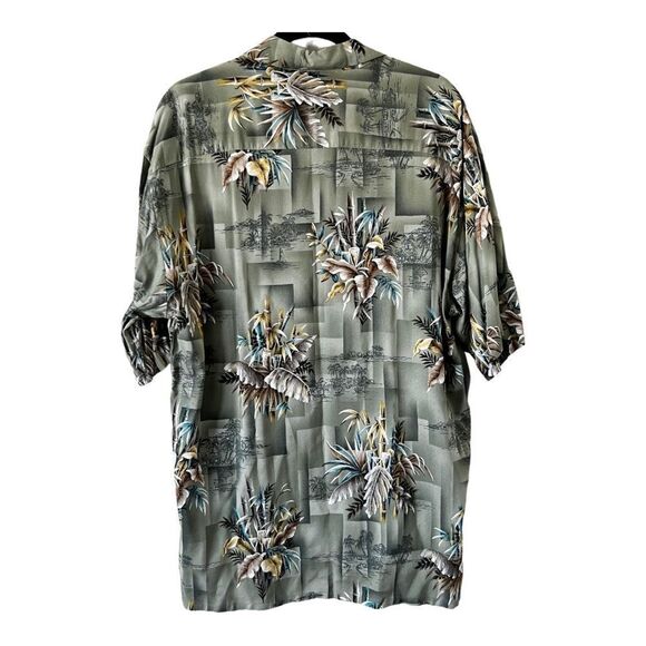 Pierre Cardin Men’s Olive Green Short Sleeve Button Down Tropical Shirt Large - Picture 2 of 7